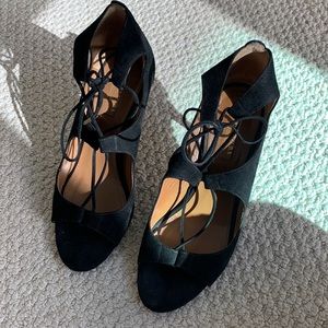 Black Aquazurra Suede Lace Up Pumps